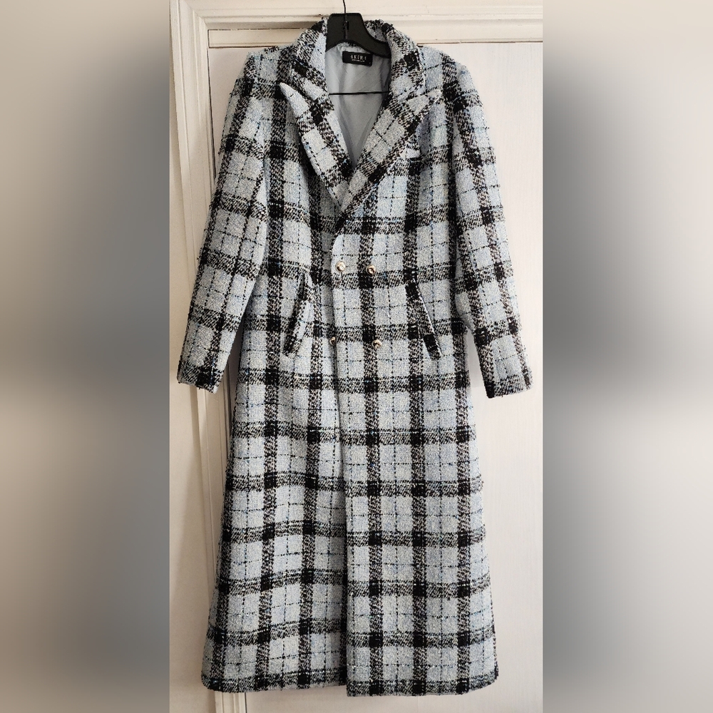 Akira Smooth Transition Faux Tweed Checkered Trench Coat
